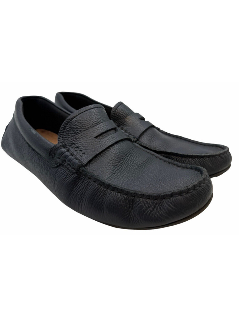 BOSS Men's Leather Noel Driver Moccasin Loafers Dark Blue Size EU 42 | US 9